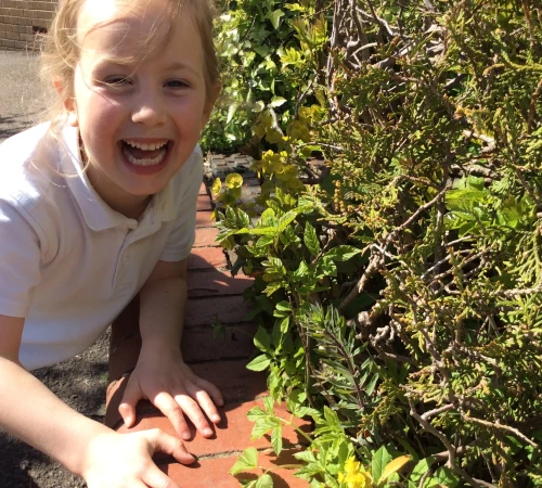 Girl looking at plants